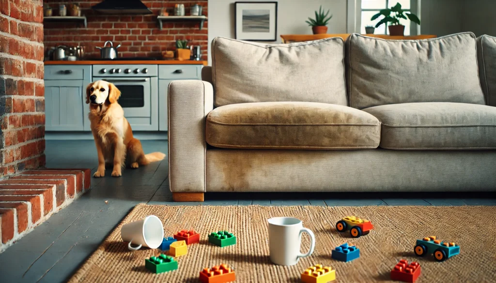 cleaning a couch with a steam cleaner for pet and children safety